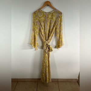 JULIE HARRAH Dress Yellow Floral Maxi Dress Tie Waist XS